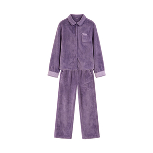 加厚双面绒珊瑚绒保暖秋冬纯色睡衣女士家居服套装26新款朵朵可可