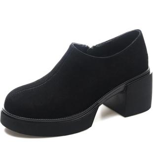 厚底鞋2025新款秋季女鞋春秋款单鞋高跟鞋粗跟皮鞋超软羊皮乐福鞋