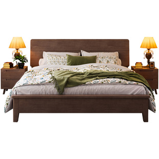 实木床美式复古1.8米双人床家用主卧大板床胡桃色单人床1.5米木床