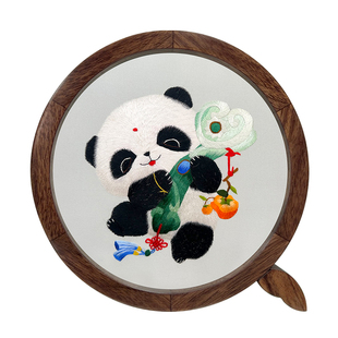 蜀绣双面绣大熊猫刺绣胡桃木Q架摆件屏风出国方便携带伴手礼花花