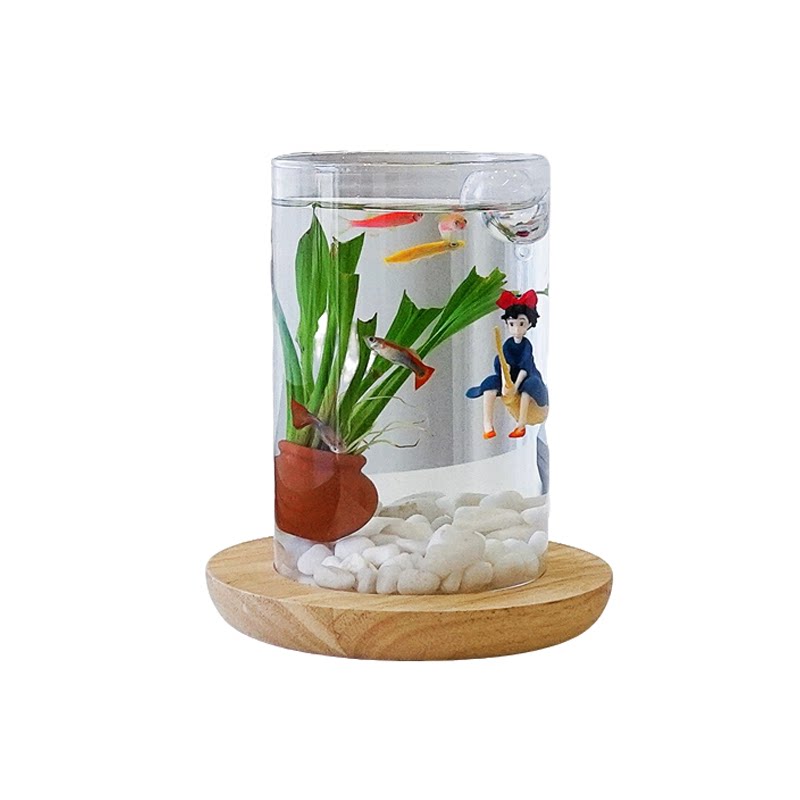 高透玻璃桌面迷你鱼缸小型造景生态缸观赏鱼创意水培绿植办公摆件