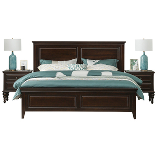 美式复古纯全实木床主卧双人1米5轻奢简约现代黑胡桃色高箱储物床