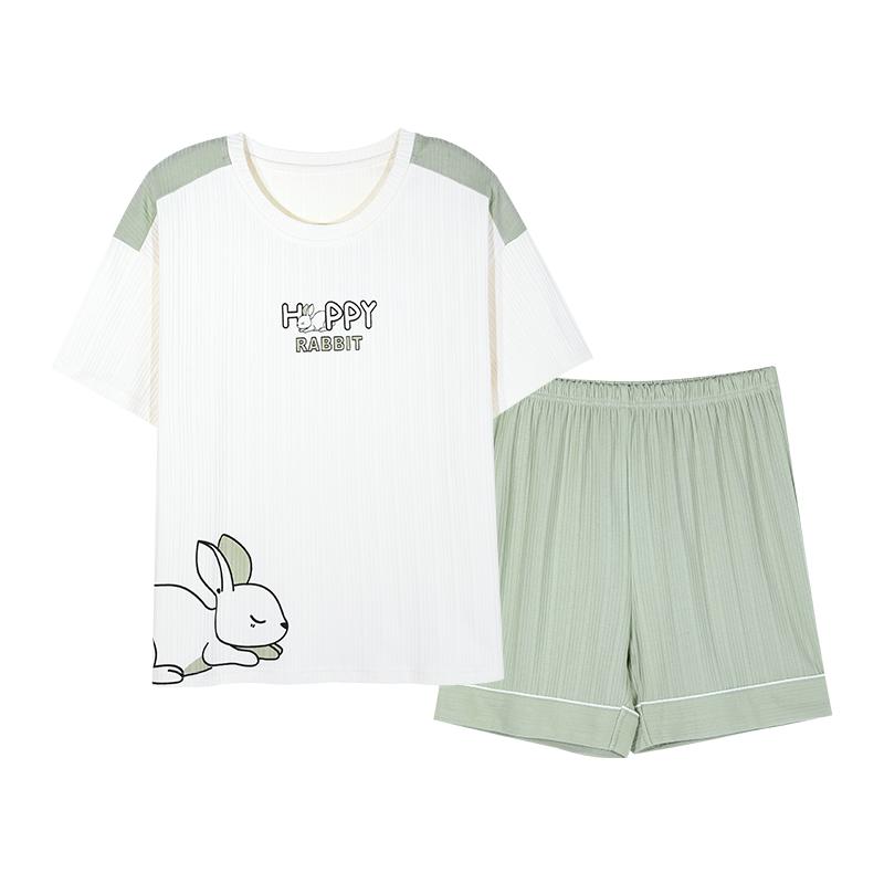情侣睡衣纯棉短袖短裤大码家居服