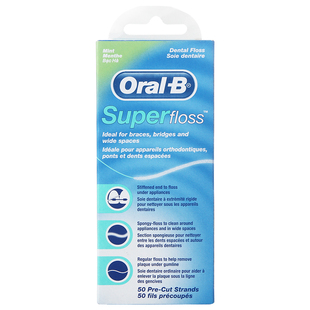 Oral-B欧乐B牙线 Super floss正畸牙线 薄荷味道50条装台湾正品