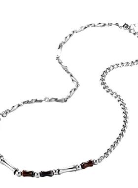 EBYG竹节玛瑙拼接链条男生项链男潮冷淡锁骨链嘻哈小众设计高级感