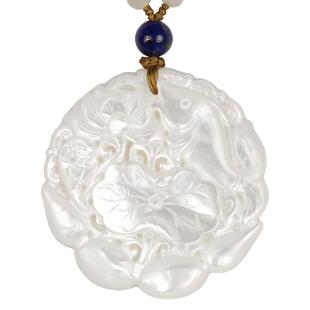 珍珠母贝复古女项链天然贝雕吊坠民族风螺钿毛衣链鱼骨文玩牌子