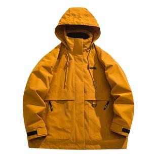 Jeep吉普黄色登山冲锋外套男刘亦菲同款户外防泼水三合一防风夹克