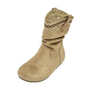 三福女中靴冬季都市游牧靴口民族绣线堆堆靴圆头女鞋850413