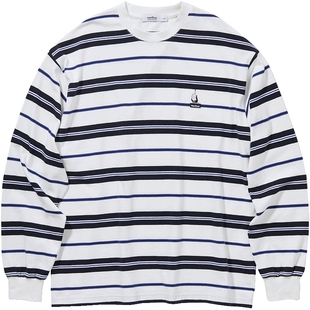 【明星同款】nautica白帆日系中性纯棉宽松海魂条纹圆领T恤TW3323