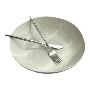 安木良品 外贸原单 韩式ins哑光异形泼墨点陶瓷大容量10英寸汤盘