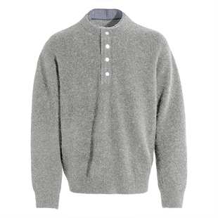 海上公路假两件圈圈肌理感针织衫男士秋冬季慵懒亨利领套头毛衣