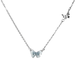 蓝色珍珠蝴蝶流苏项链女款海边高级感锁骨链轻奢小众辣妹颈链配饰