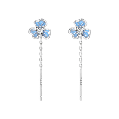 r999纯银蓝色鸢尾花耳线女养耳洞