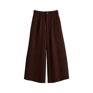 深棕色毛呢七分阔腿裤女2026年秋冬新款高腰法式百搭时尚直筒裤子