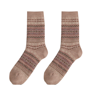 复古费尔岛羊毛中筒袜子女冬季保暖民族风加厚堆堆袜配雪地鞋穿的