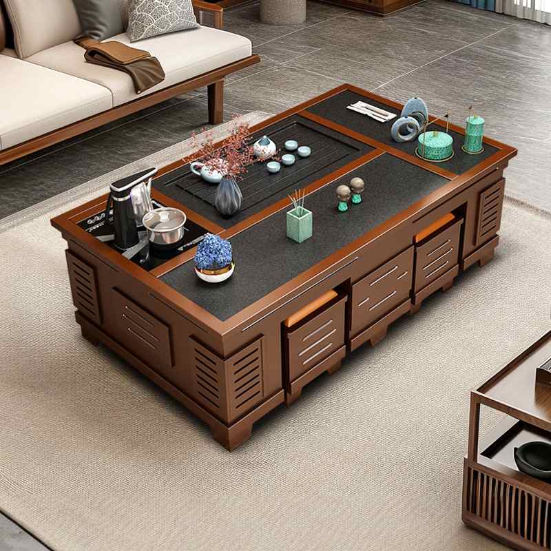 功夫茶几客厅家用火烧石茶台茶炉茶具烧水壶一体嵌入办公室茶桌椅