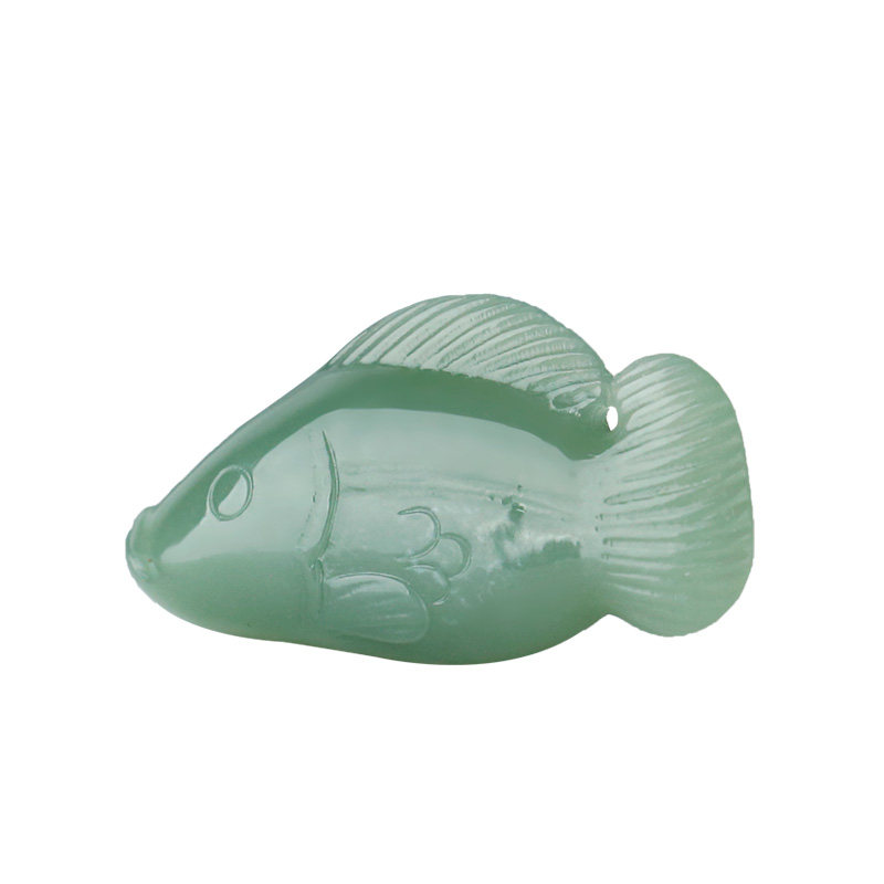 玉友和田玉碧玉粉绿鳜鱼吊坠孤品