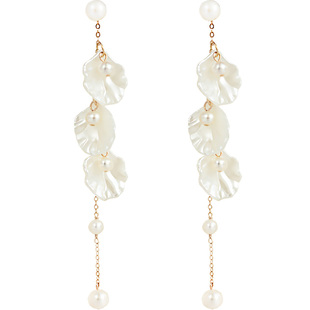 原创 超仙气质天然珍珠通体美产14K包金长款花瓣女耳环蚊香盘耳夹