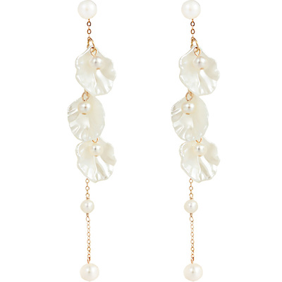 仙唯美琉璃花瓣天然珍珠耳环耳夹