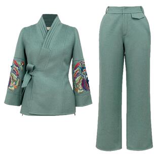 浒城古娘新款春节刺绣复古大气质西服上衣新中式国风套装女装春秋