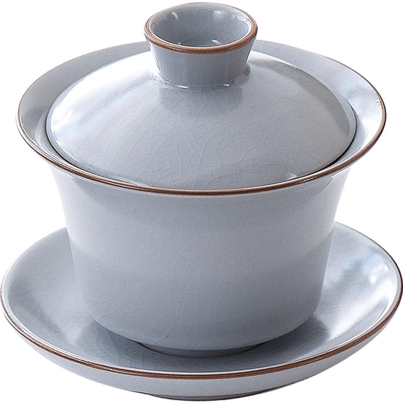 茶皇子粉青汝窑三才盖碗单个开片陶瓷茶碗带盖高档泡茶碗功夫茶具