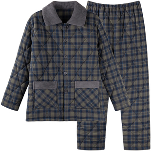 三层加厚夹棉睡衣男款冬季家居服男士纯棉棉袄珊瑚绒加绒棉服套装