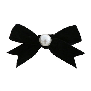 蝴蝶结衣服配饰丝绒别针小号黑色仿珍珠胸针纯色飘带领结胸前装饰