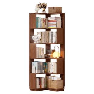 安居客实木转角书架落地书房置物架客厅简易书架收纳柜墙角储物柜