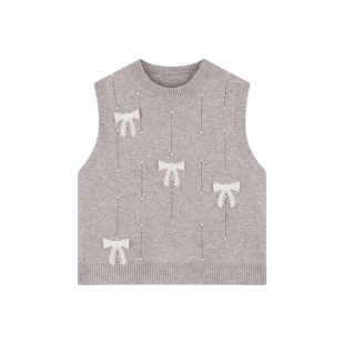 Amybaby女童套装春季2026新款学院风镶钻镂空针织马甲衬衫半身裙