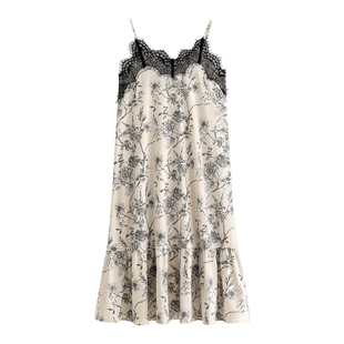 悦内带胸垫一体睡裙女款睡衣夏季莫代尔吊带夏款冰丝性感复古蕾丝