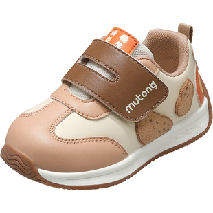 牧童儿童运动鞋春秋轻便缓震女童红色祝福鞋幼儿园皮面休闲男童鞋