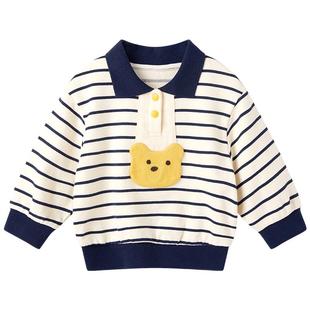 博睿恩男女童宝宝卫衣长袖秋冬款学院翻领polo衫儿童卡通上衣内搭