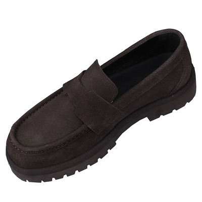 广州纯皮男鞋2026新款厚底一脚蹬时尚百搭磨砂牛皮商务休闲皮鞋男