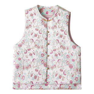 蝶狐赴卉织金宋锦桑蚕丝新中式对襟马甲外套真丝国风上衣开衫女春