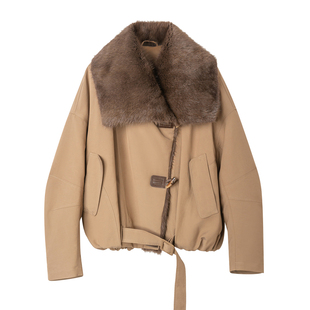 GHJOD studio 独家定染貂毛领90白鹅绒羽绒皮草派克服宽松外套女