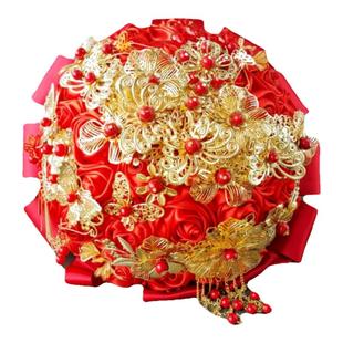 新婚礼物新娘手捧花高级感登记结婚花球丝带出嫁中式婚礼捧花重工