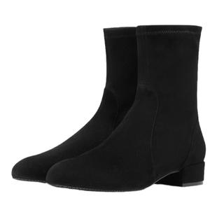 Stuart Weitzman/SW ODETTA 秋冬经典粗方跟短靴女靴子圆头瘦瘦靴