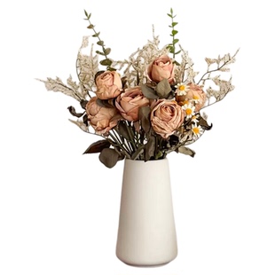 焦边玫瑰花仿真花假花摆设餐桌客厅卧室装饰摆件手捧花仿干花花束