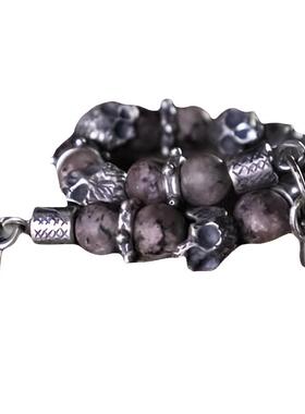 925纯银棕色碧玉串珠骷髅手链