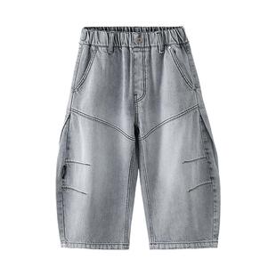 男童弯刀牛仔裤春秋款2026春装新款儿童中大童男孩休闲直筒长裤子