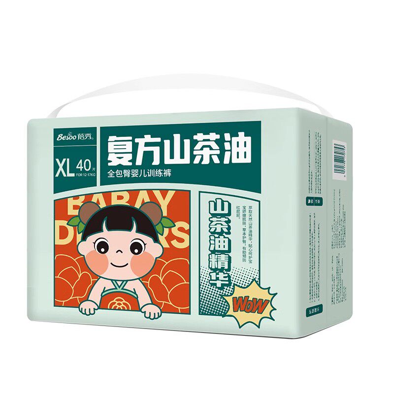 蓓秀民国风山茶油拉拉裤婴儿纸尿裤宝宝超薄尿不湿幼儿尿片(一包) 裤丨实拍商品图