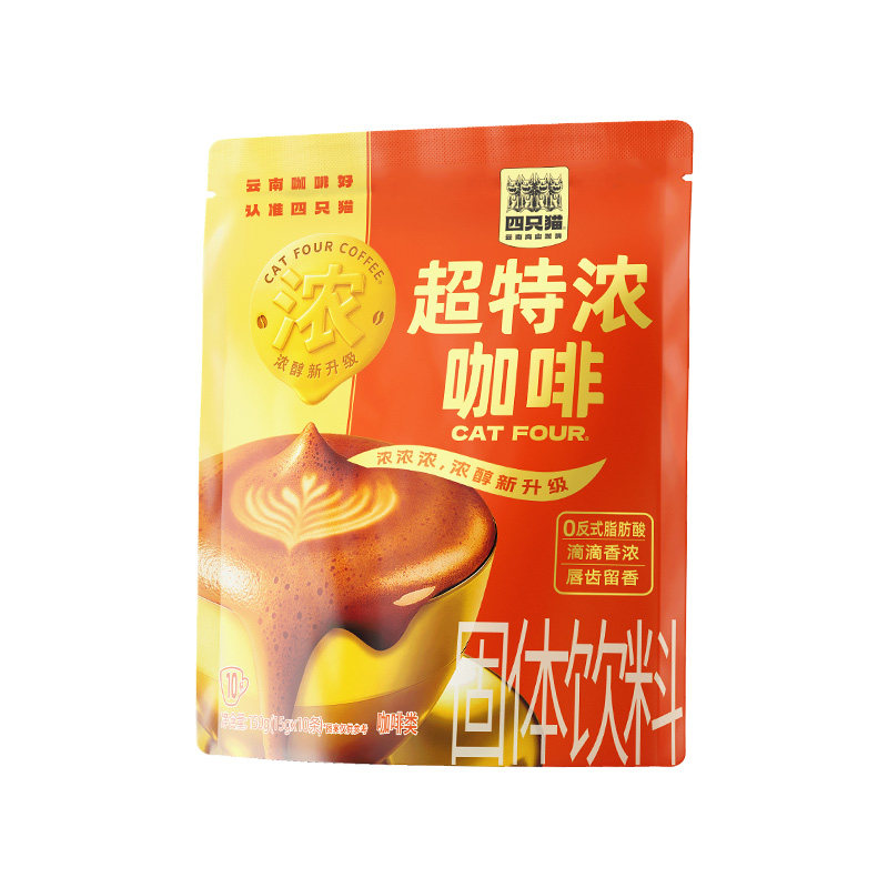 【新品】四只猫超特浓速溶咖啡粉三合一提神0植脂末云南小粒咖啡