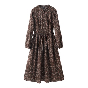 Max Tu女装2026春复古文艺风立领碎花收腰显瘦优雅长裙长袖连衣裙