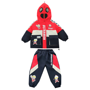 湖州织里2025男童奥特曼套装冬季加绒加厚两件套男孩加棉外套保暖