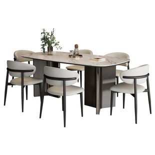 法莎蒂霸道总裁意式岩板餐桌椅轻奢黑色全托长方形复古家用餐桌