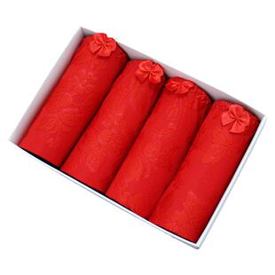 4条富妮来女士性感大红喜庆结婚本命年无痕中低腰平角内裤棉6221