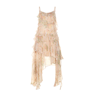 wana try绿野仙踪印花多层次不规则连衣裙2026春新品仙气感长裙女