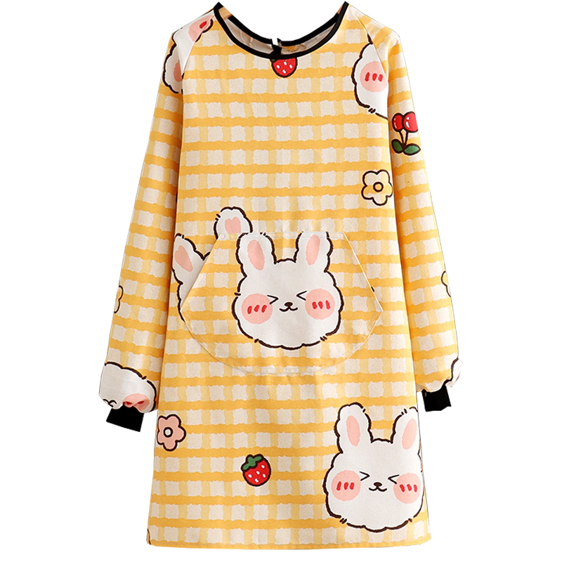 可爱布料帆布围裙女洋气新款长袖罩衣做饭家用日系上班工作服围腰