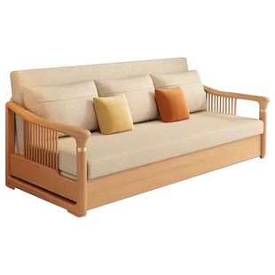 现代风棉麻小户型客厅沙发床坐卧一体两用可伸缩可折叠储物奶油风