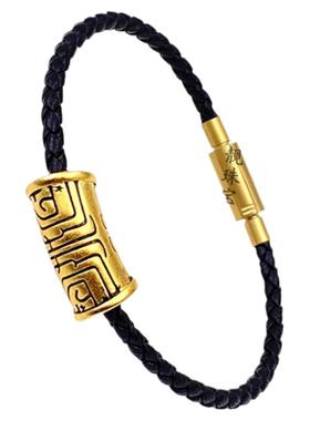 沙金弯管黑手绳本命年diy黑皮绳